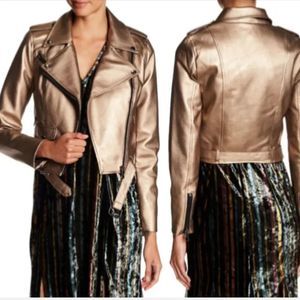 NWT Romeo + Juliet Couture Chic Bronze Vegan Leather Moto Jacket Sz.S MSRP $195